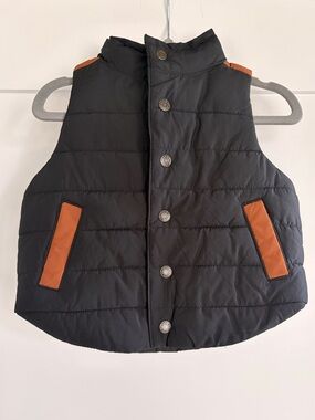 NWT Janie and Jack Black Puffer Vest with Brown Trim